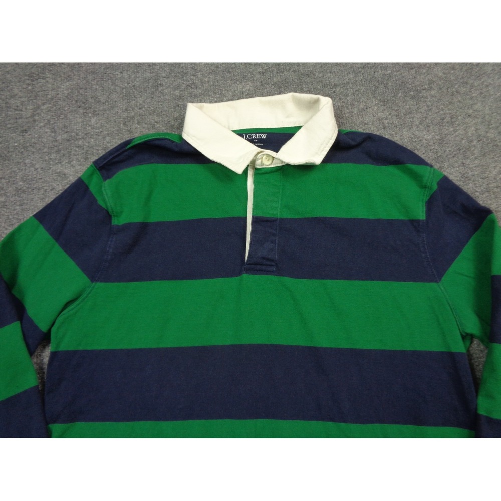 Vintage J.Crew Rugby Shirt Mens M Navy Green Striped Long Sleeve Preppy Polo - Picture 3 of 10